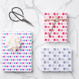Pastel Pink Blue Red Polka Dots Wrapping Paper Sheets