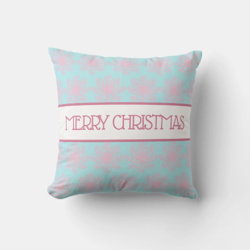 Pastel Pink Blue Snowflakes Merry Christmas Throw Pillow
