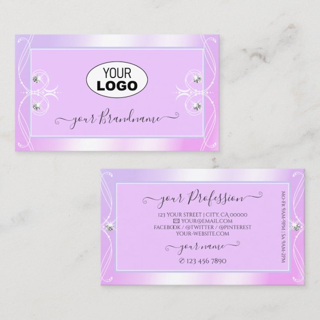 Pastel Pink Blue Sparkle Diamonds Add Logo Ornate  Business Card (Front/Back)