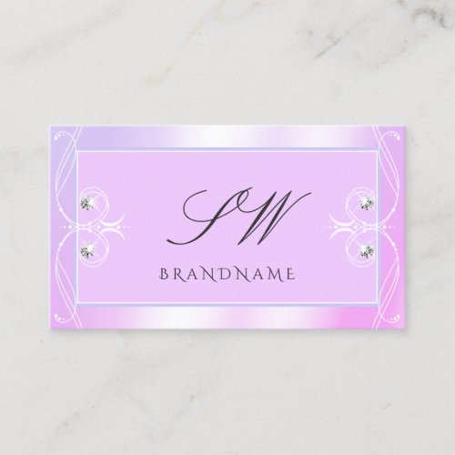 Pastel Pink Blue Sparkle Diamonds Monogram Ornate Business Card