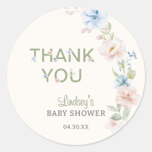 Pastel Pink Blue Spring Baby in Bloom Baby Shower Classic Round Sticker