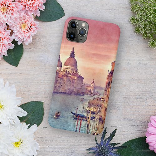 Pastel Pink Blue Venice Canal Grande Watercolor iPhone 11 Pro Max Case