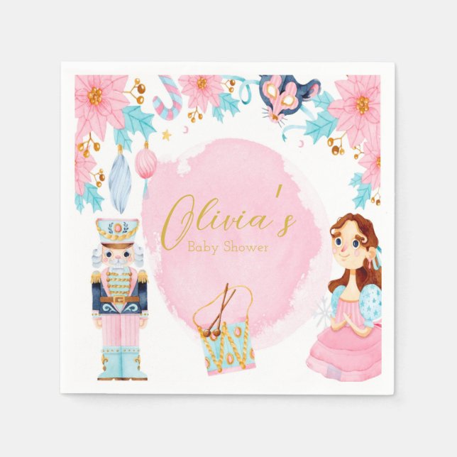 Pastel Pink Blue Vintage Nutcracker Baby Shower Napkins (Front)