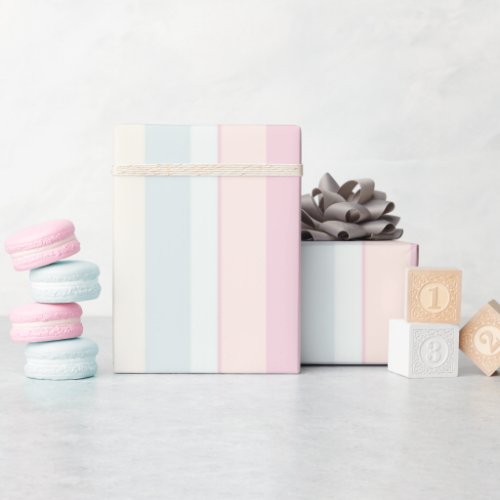 Pastel Pink Blue Wide Stripe Wrapping Paper