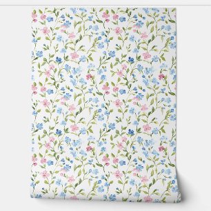 Pastel Pink Blue Wildflower Pattern Wallpaper