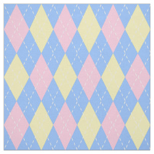 Pastel Pink Blue Yellow Argyle Pattern Fabric