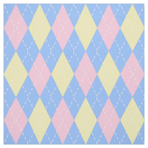 Pastel Pink Blue Yellow Argyle Pattern Fabric