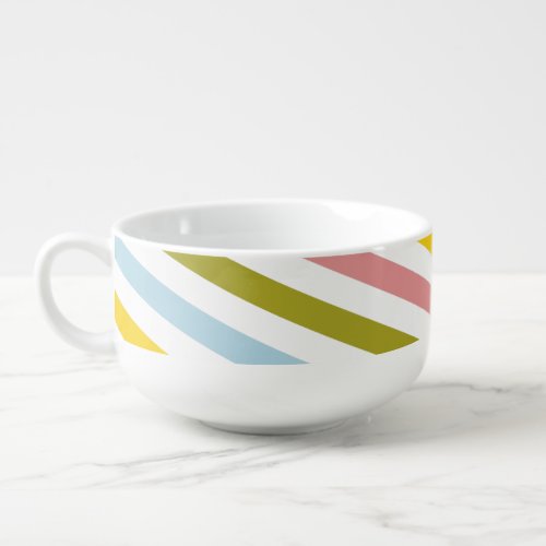 Pastel Pink Blue Yellow Green Diagonal Line Soup Mug