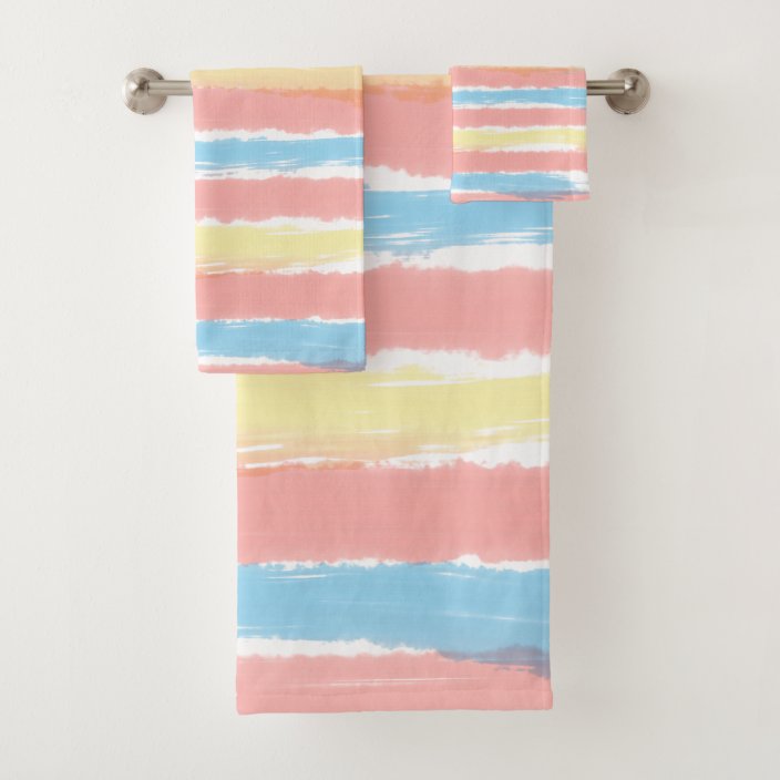 Pastel Pink Blue Yellow Summer Hues Bath Towel Set