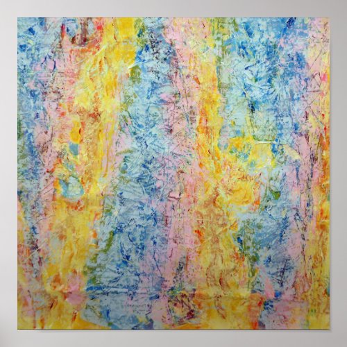 Pastel Pink Blue Yellow Textured Modern Abstract Poster