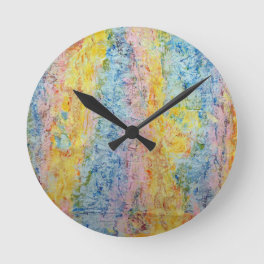 Pastel Pink Blue Yellow Textured Modern Abstract Round Clock