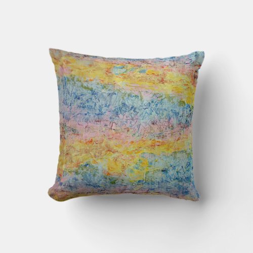 Pastel Pink Blue Yellow Textured Modern Abstract Throw Pillow