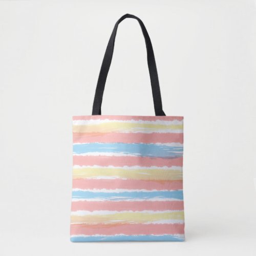 Pastel Pink Blue Yellow Watercolor Stripes Tote Bag