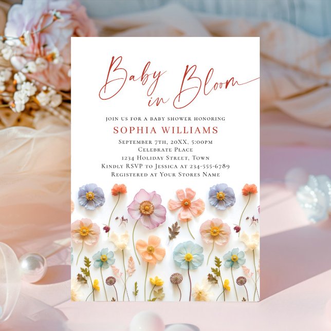 Pastel Pink Blush Boho Wild Flowers Baby Shower Invitation (Creator Uploaded)