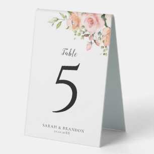 Pastel Pink Blush Floral Botanical Table Number Table Tent