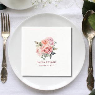 Pastel Pink Blush Rose Botanical Wedding Paper Napkins