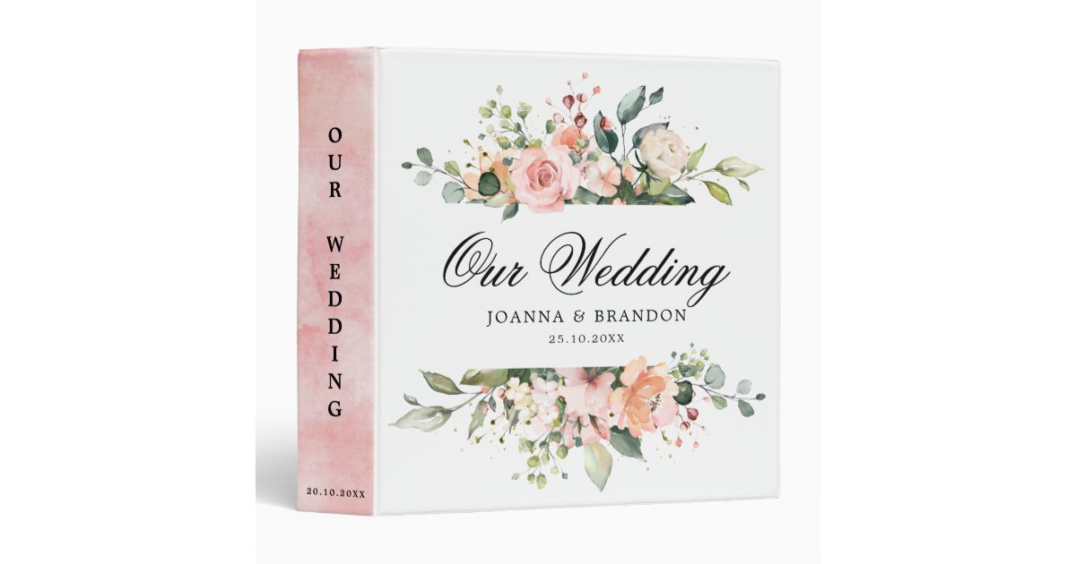 Pastel Pink Blush Rose Floral Botanical Wedding 3 Ring Binder | Zazzle