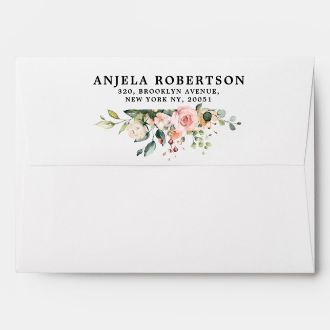 Pastel Pink Blush Rose Floral Botanical Wedding Envelope (Back (Top Flap))