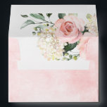 Pastel Pink Blush Rose Floral Botanical Wedding Envelope<br><div class="desc">Elegant sunny watercolor floral blossom botanical wedding envelope featuring a bouquet of soft pastel watercolor roses and hydrangea in shades of blush pink, pastel pink , peach and cream with lush green botanical leaves and eucalyptus leaves foliage. A modern design choice that is perfect for spring and summer blush pink...</div>