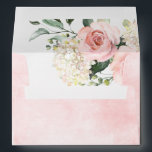 Pastel Pink Blush Rose Floral Botanical Wedding Envelope<br><div class="desc">Elegant sunny watercolor floral blossom botanical wedding envelope featuring a bouquet of soft pastel watercolor roses and hydrangea in shades of blush pink, pastel pink , peach and cream with lush green botanical leaves and eucalyptus leaves foliage. A modern design choice that is perfect for spring and summer blush pink...</div>