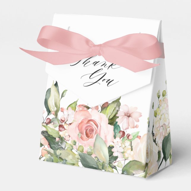 Pastel Pink Blush Rose Floral Botanical Wedding Favor Boxes (Front Side)