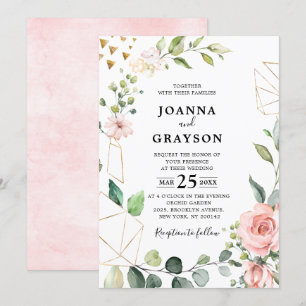 Pastel Pink Blush Rose Floral Botanical Wedding Invitation