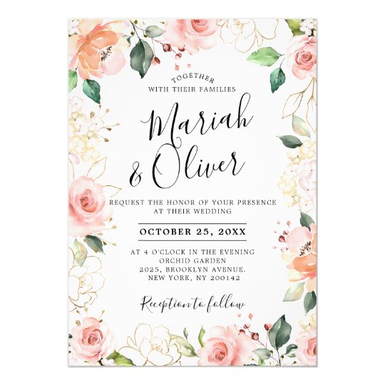 Pastel Pink Blush Rose Floral Botanical Wedding Invitation | Zazzle.com