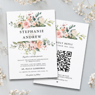 Pastel Pink Blush Rose Floral Botanical Wedding  Invitation