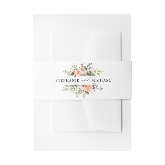 Pastel Pink Blush Rose Floral Botanical Wedding Invitation Belly Band (Front Example)