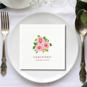 Pastel Pink Blush Rose Floral Botanical Wedding  Napkins