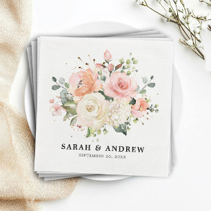 Pastel Pink Blush Rose Floral Botanical Wedding Napkins