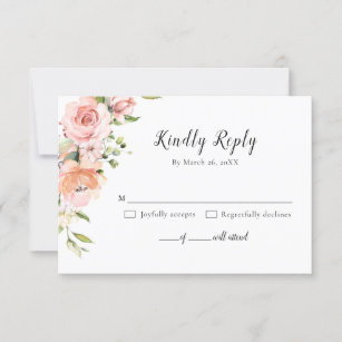 Pastel Pink Blush Rose Floral Botanical Wedding RSVP Card