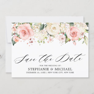 Pastel Pink Blush Rose Floral Botanical Wedding Save The Date