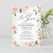 Pastel Pink Blush Rose Floral Bridal Shower Invitation (Standing Front)