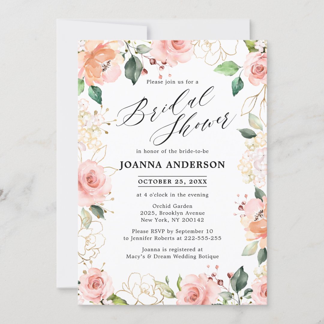 Pastel Pink Blush Rose Floral Bridal Shower Invitation | Zazzle