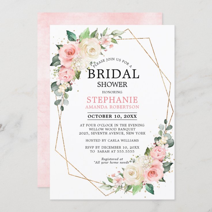 Pastel Pink Blush Rose Floral Bridal Shower Invitation | Zazzle