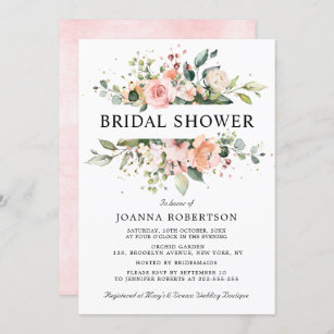 Pastel Pink Blush Rose Floral Bridal Shower Invitation