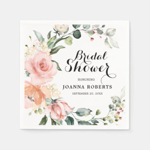 Pastel Pink Blush Rose Floral Bridal Shower Napkins