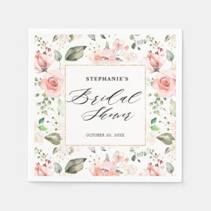 Pastel Pink Blush Rose Floral Bridal Shower Napkins