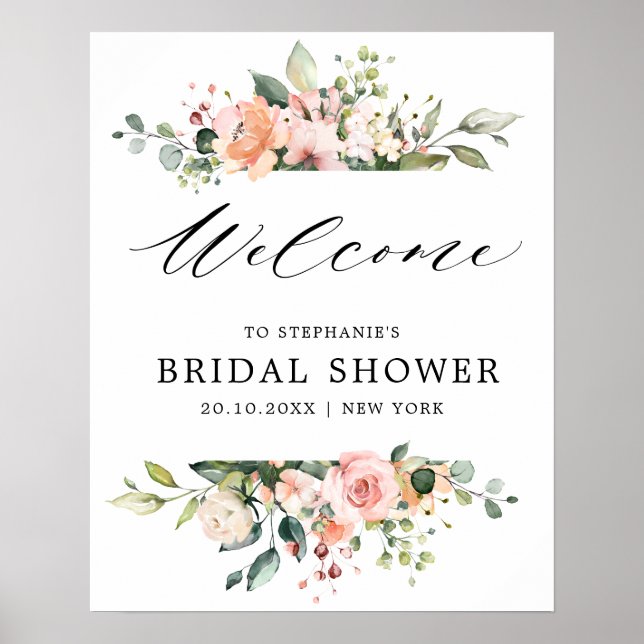 Pastel Pink Blush Rose Floral Bridal Shower Poster (Front)