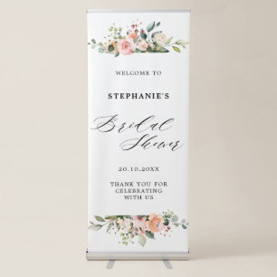 Pastel Pink Blush Rose Floral Bridal Shower Retractable Banner