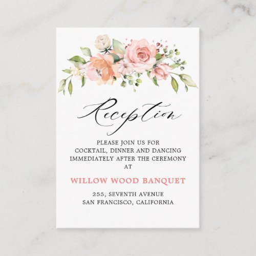 Pastel Pink Blush Rose Floral Wedding Reception Enclosure Card