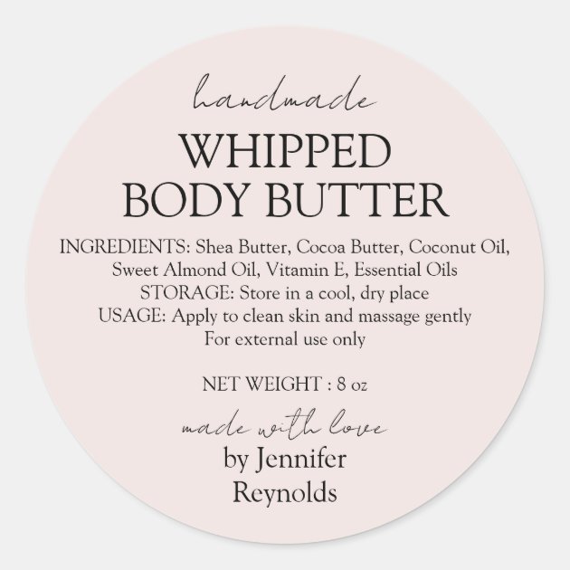 Pastel Pink Body Butter Organic Business Classic Round Sticker