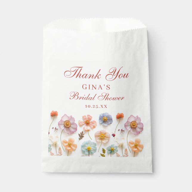 Pastel Pink Bohemian Wildflower Bridal Shower Favor Bag (Front)