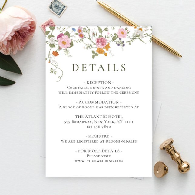 Pastel Pink Bohemian Wildflower Wedding Details Enclosure Card (Creator Uploaded)
