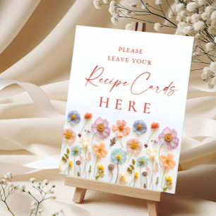 Pastel Pink Bohemian Wildflowers Recipe Cards Sign