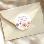 Pastel Pink Bohemian Wildflowers Wedding  Classic Round Sticker<br><div class="desc">For further customization,  please click the "Personalize this template",  then "Edit using Design Tool". Stylish editable easy to use wedding templates,  more items available in the store (invitations,  rsvp,  thank you cards,  stationery & decor). If you need help or matching items,  please contact me.</div>