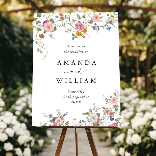 Pastel Pink Boho Floral Wildflower WELCOME Wedding Foam Board (Creator Uploaded)