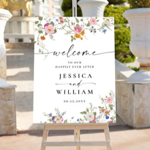 Pastel Pink Boho Floral Wildflower WELCOME Wedding Foam Board