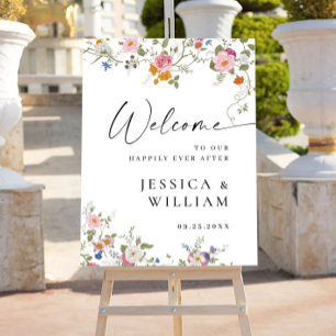 Pastel Pink Boho Floral Wildflower WELCOME Wedding Foam Board
